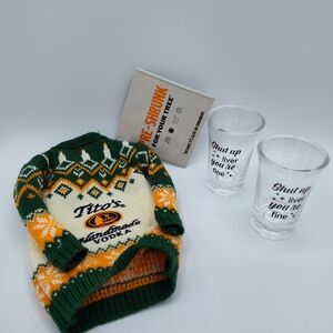 Tito’s Mini Sweater Ornament “Shut Up Liver” Shot Glass Set Funny Gift Holiday